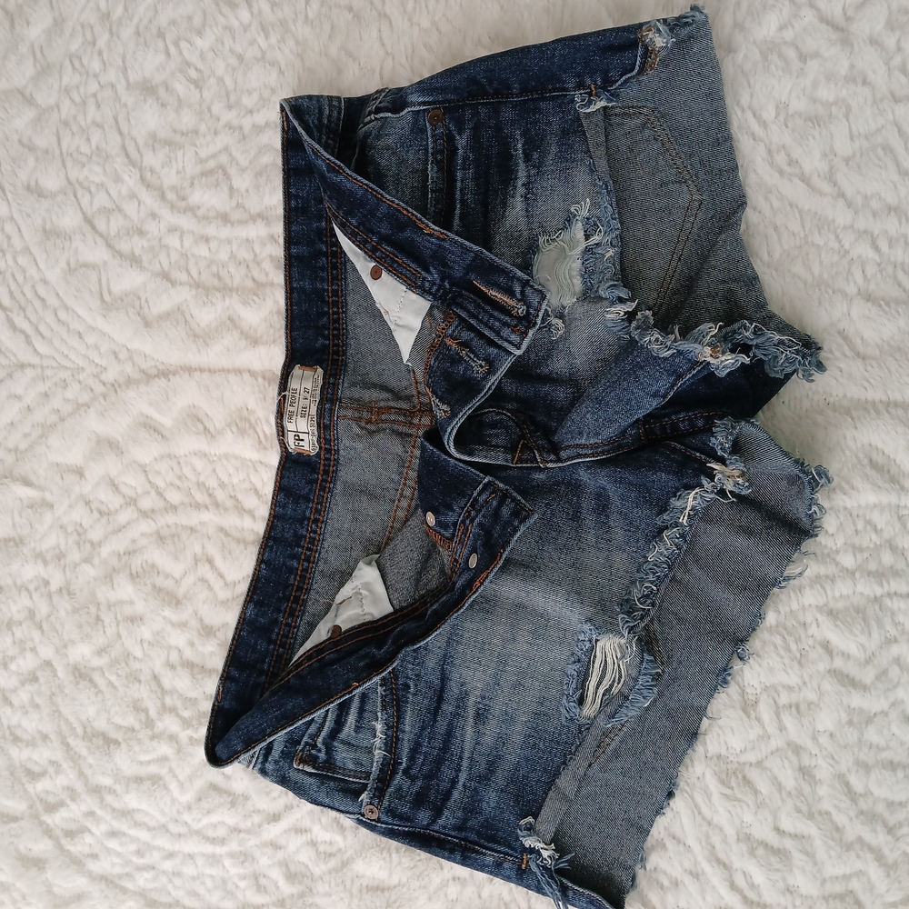 Free People Distressed Blue Denim Shorts